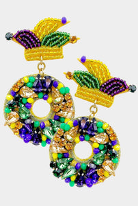 King cake Mardi Gras earring