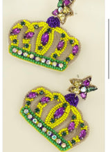 Load image into Gallery viewer, Crown Bling out Mardi Gras earrings