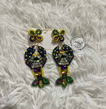 Load image into Gallery viewer, Crawfish blinged out Mardi Gras earrings