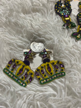 Load image into Gallery viewer, Crown Bling out Mardi Gras earrings