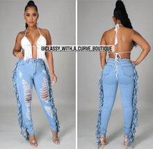 Load image into Gallery viewer, Flare fringe skinny jeans