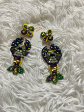 Load image into Gallery viewer, Crawfish blinged out Mardi Gras earrings