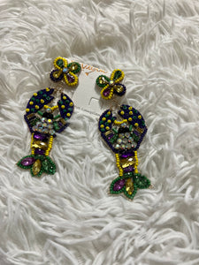 Crawfish blinged out Mardi Gras earrings