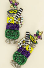 Load image into Gallery viewer, Daiquiri cup blinged out Mardi Gras earrings