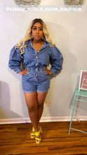 Load image into Gallery viewer, Ruffle Shoulder Denim Short Romper